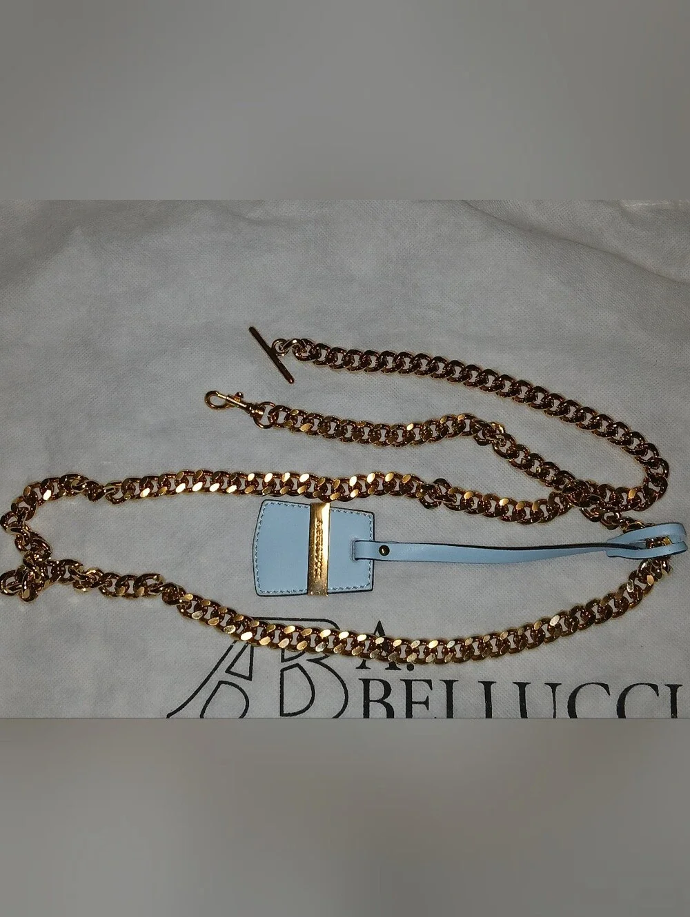 A. Bellucci Two-Tone Light Blue/Gray Leather and Sued Chain Shoulder Bag